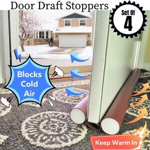 Door Draft Stopper Set of 4 Jumbo Double Door Noise Blocker